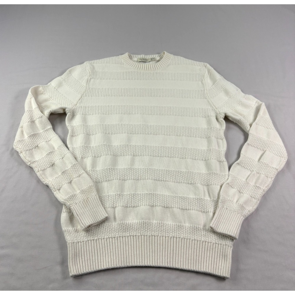 Suitsupply Sweater Mens XS Ivory Textured Knit Pullover Crew Neck Stretch